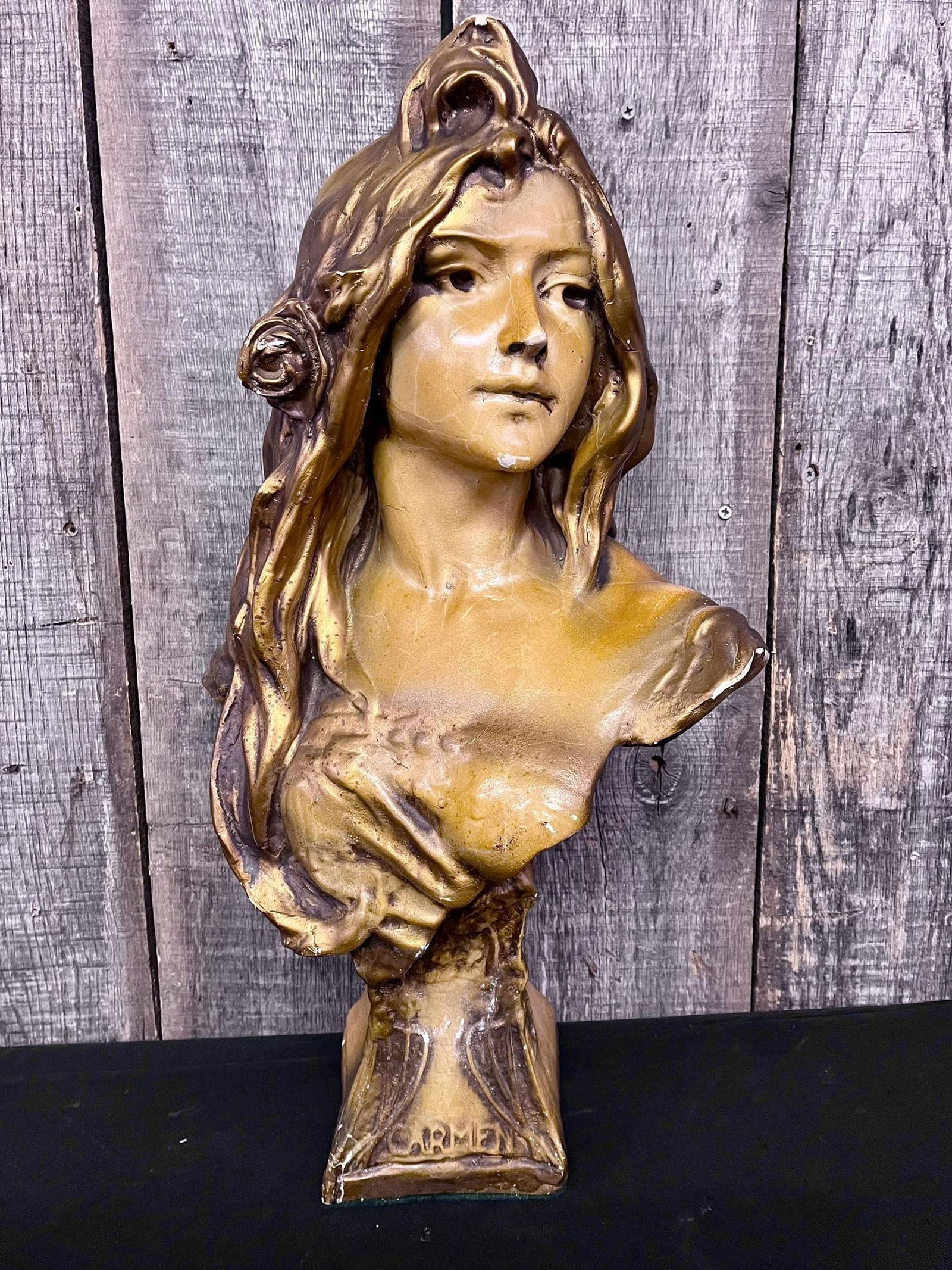 Bronze Style Ladies Bust Marked Carmen (1 of 5)