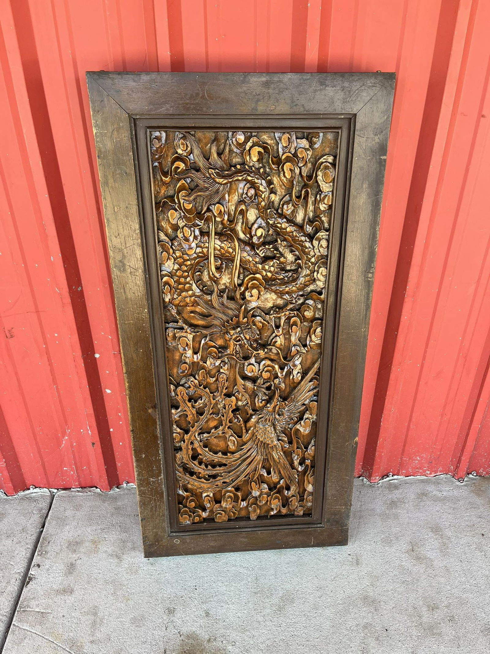 Ornate Carved Oriental Wood Panel (1 of 4)