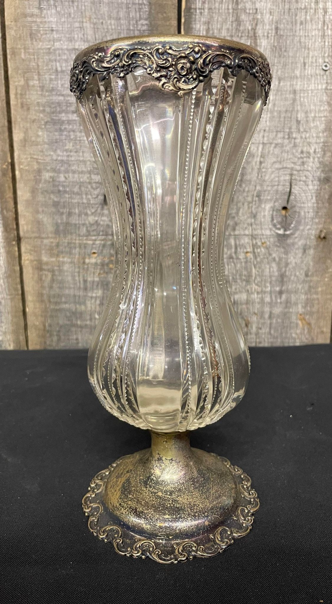 Early Gorham Sterling Silver and Crystal Vase: Early Gorham Sterling Silver and Crystal Vase