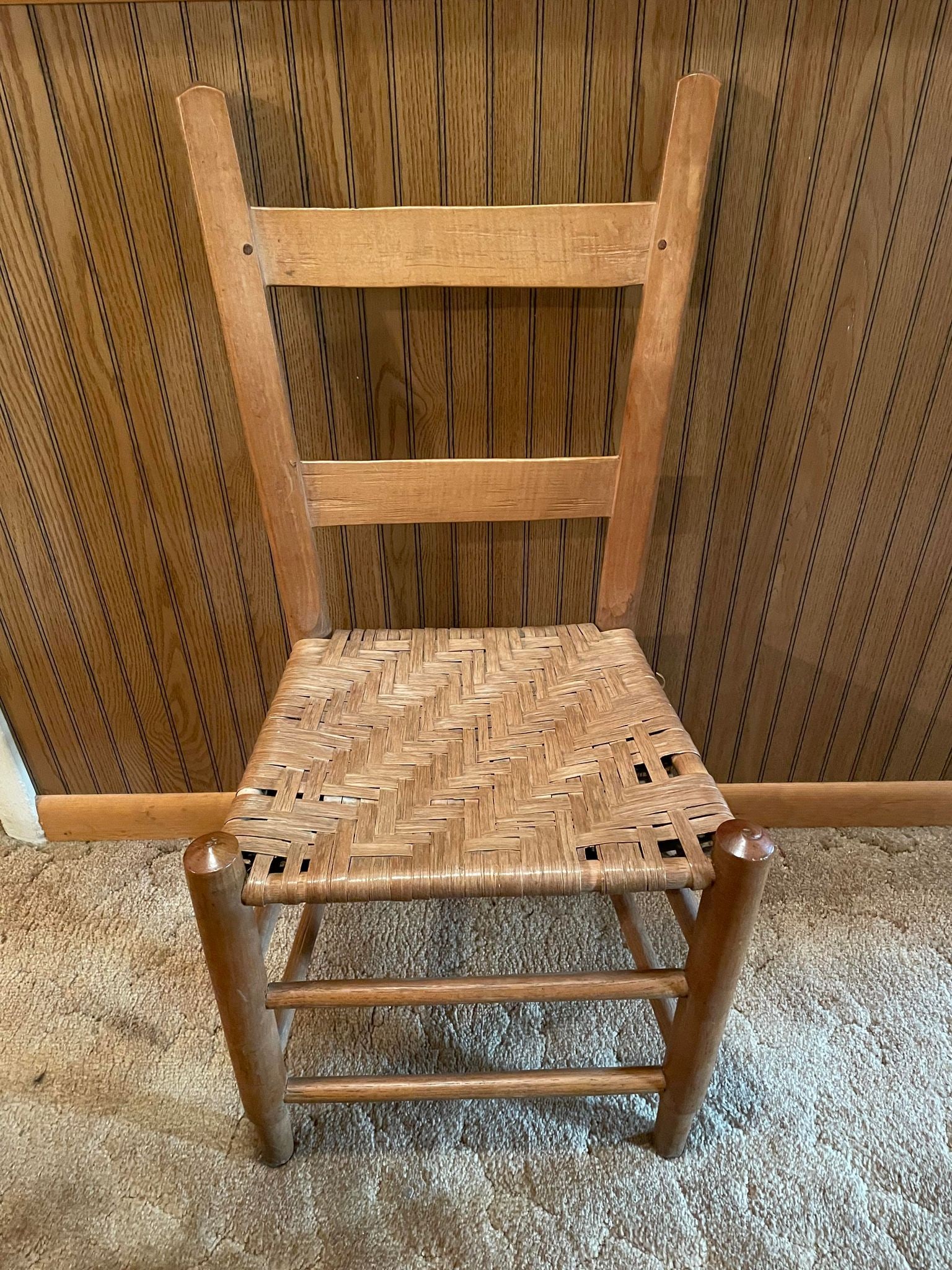Antique Ladder Back Chair w/ Woven Bottom: Antique Ladder Back Chair w/ Woven Bottom