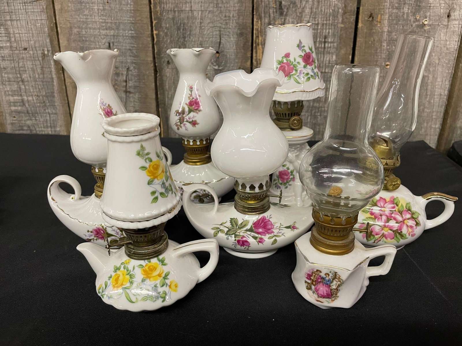 Collection of Porcelain Oil Lamps: Collection of Porcelain Oil Lamps
