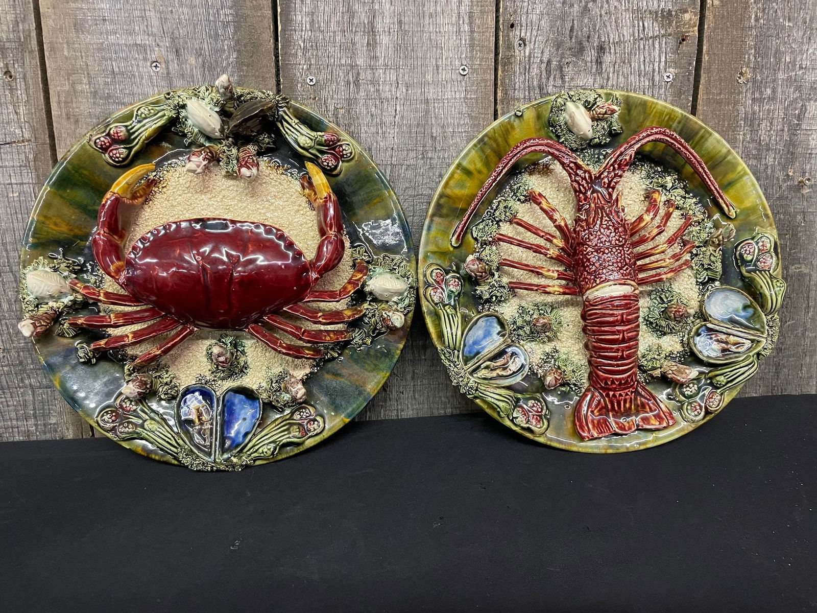 Large Palissy Majolica Crab and Lobster Wall Platters, by Alvaro Jose Caldas De Rainha Portugal (1 of 4)