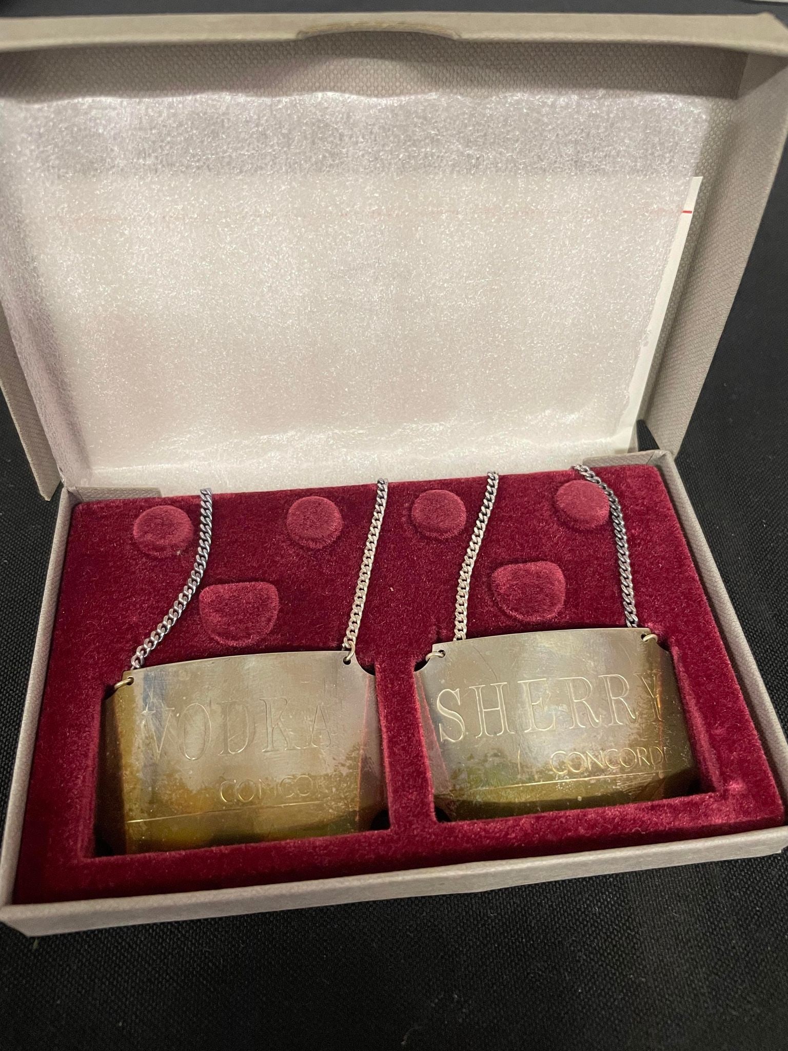 Concorde, Solid Silver Vodka and Sherry Decanter Tags: Concorde, Solid Silver Vodka and Sherry Decanter Tags