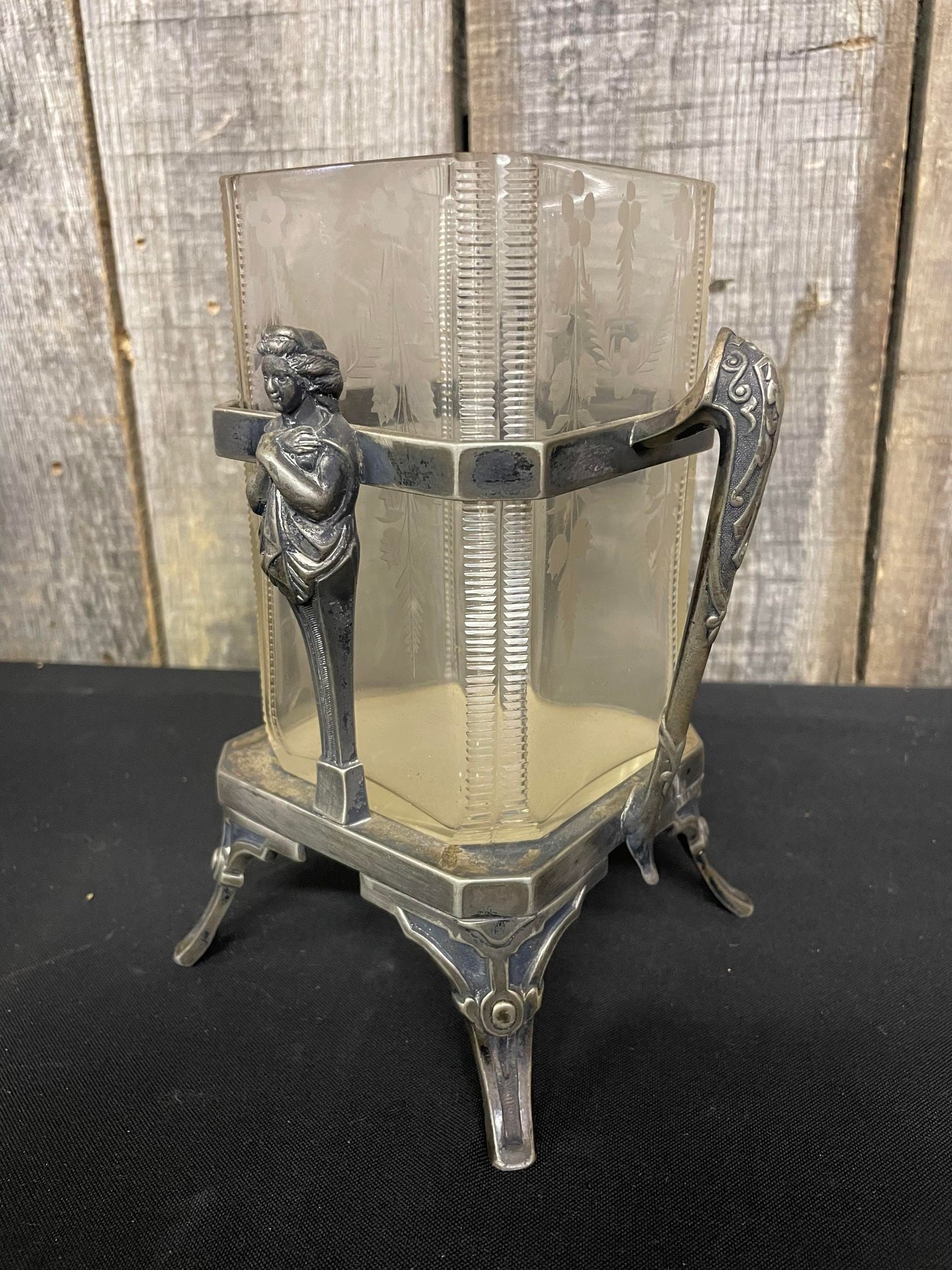 Plated Silver and Cut Glass Vase: Plated Silver and Cut Glass Vase