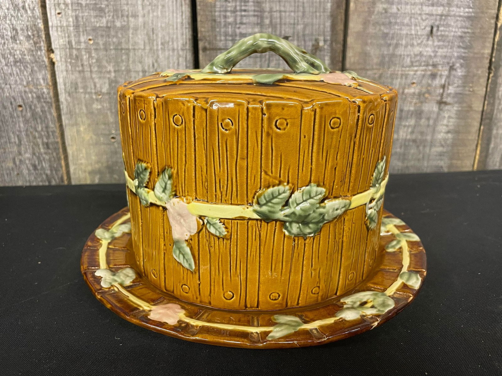 Antique 19th Century English George Jones Majolica Cake Plate with Twig Handle and Slats (1 of 4)