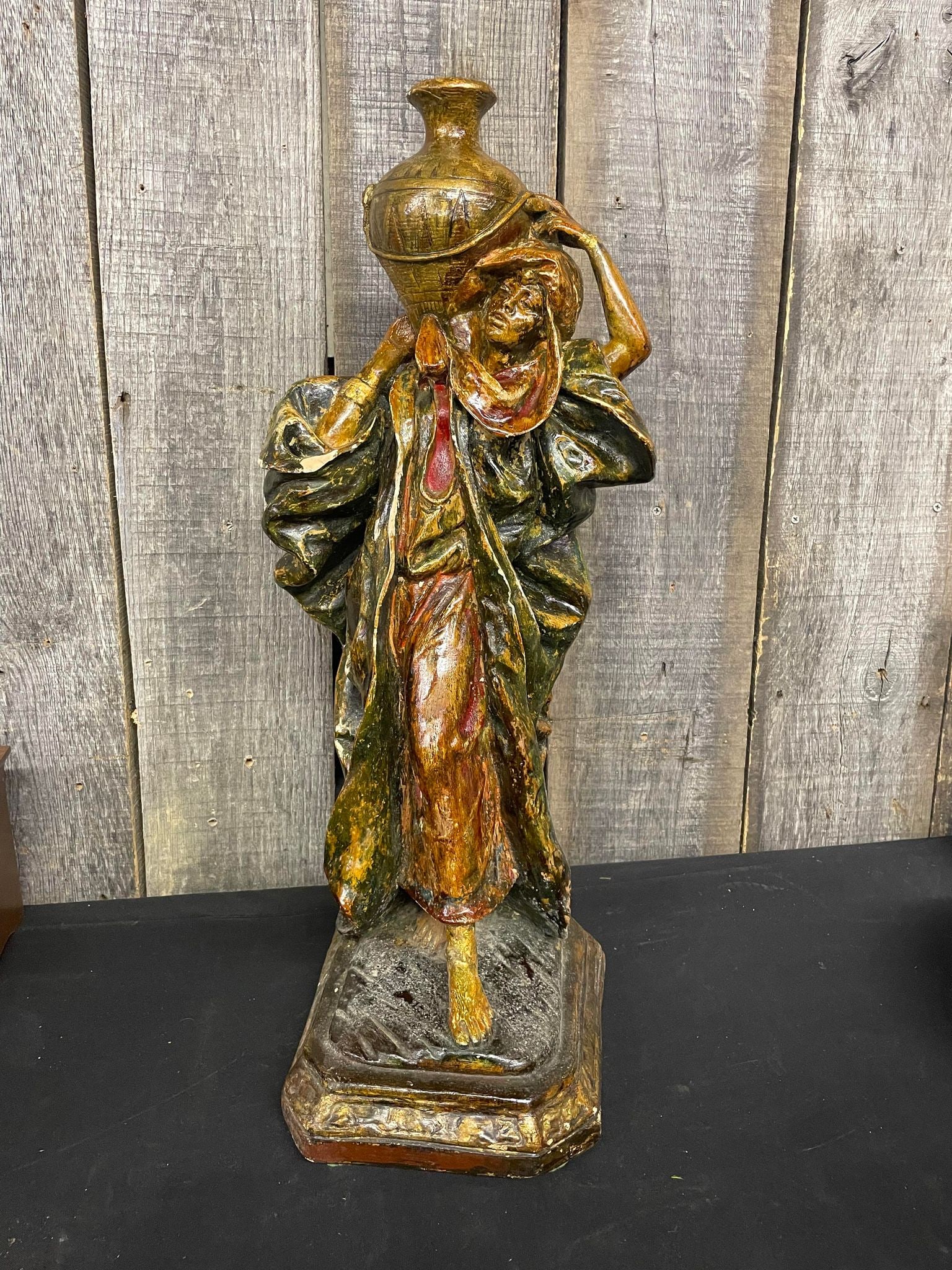 Wooden Woman's Figure Carrying Urn (1 of 4)