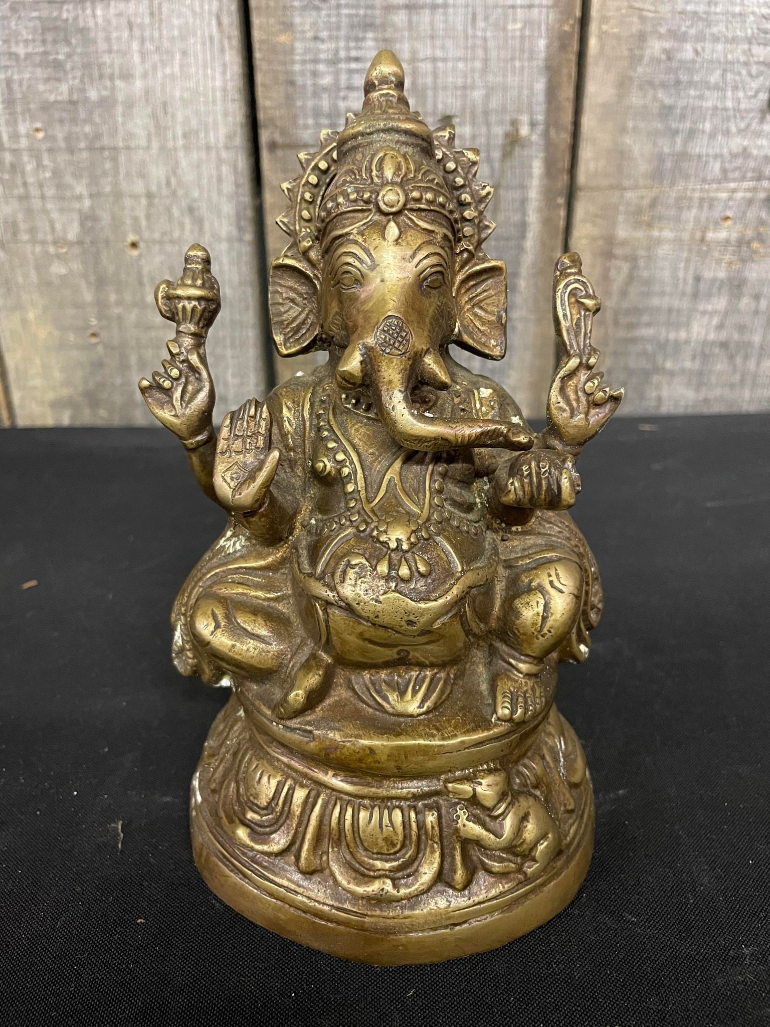 Brass Lord Ganesha Idol Seated on Pedestal (1 of 2)