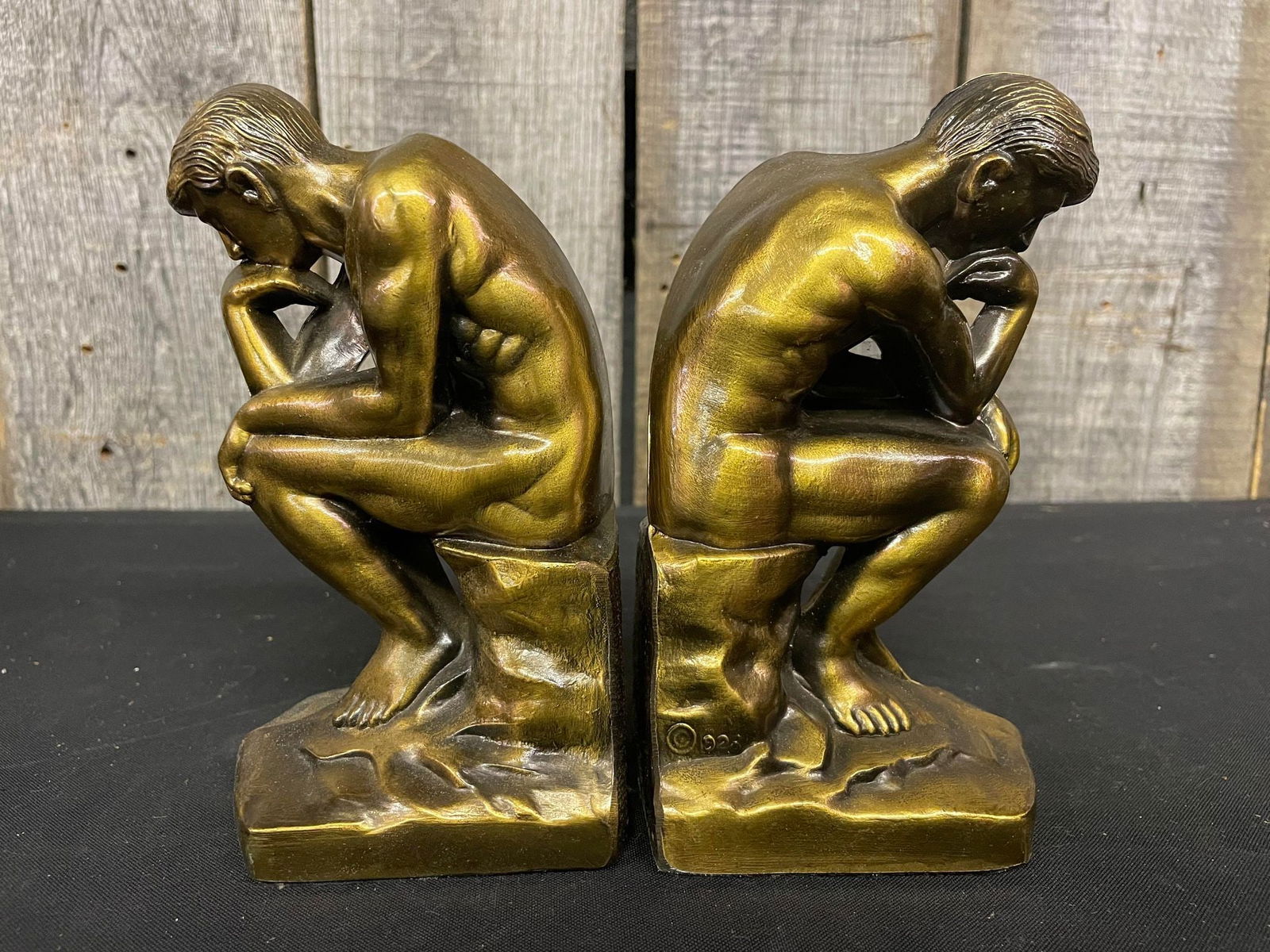 The Thinker Thinking Man Metal Brass Finish Bookends (1 of 2)