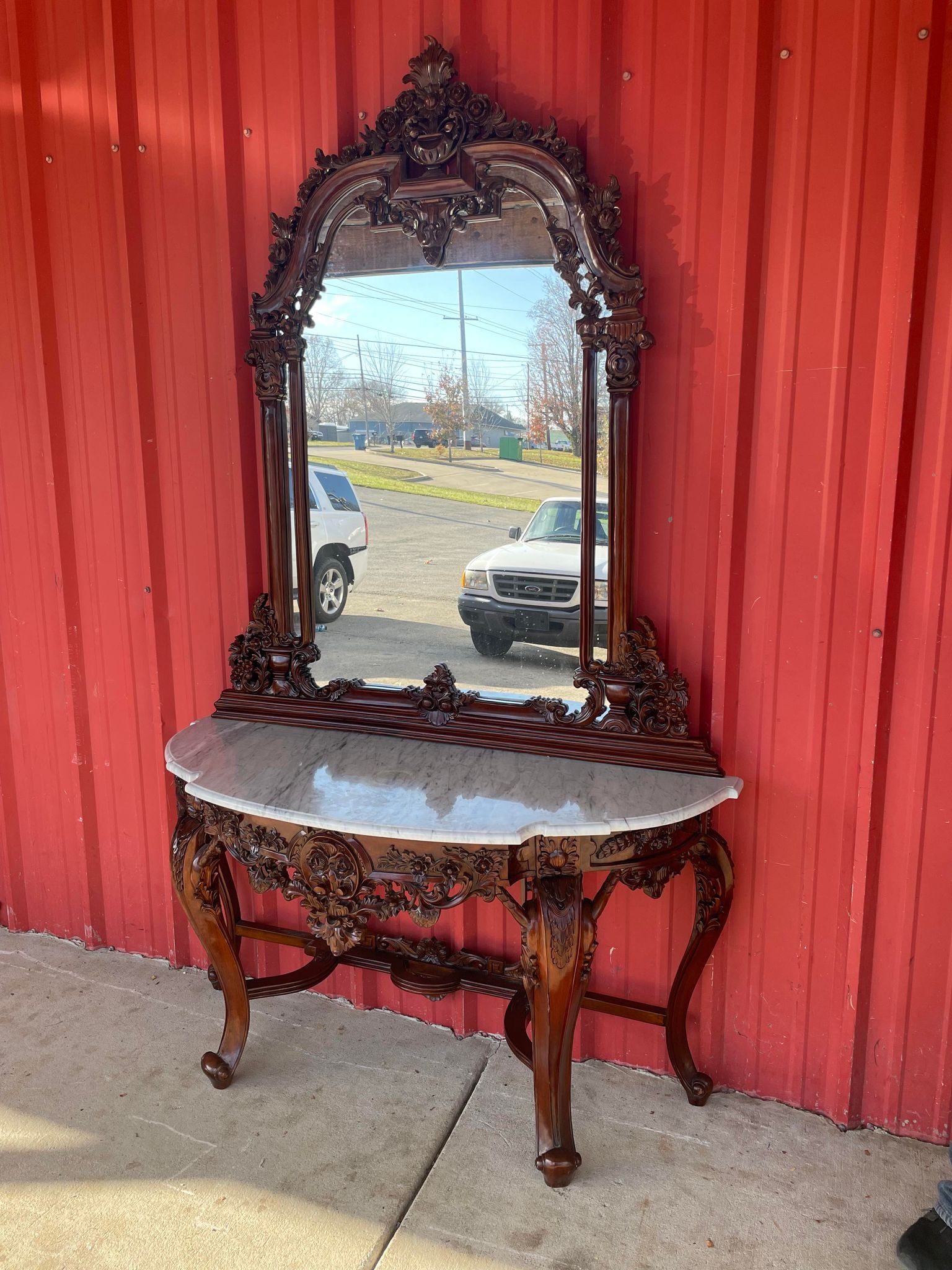Antique Mahogany and Marble Top Library Table (1 of 7)