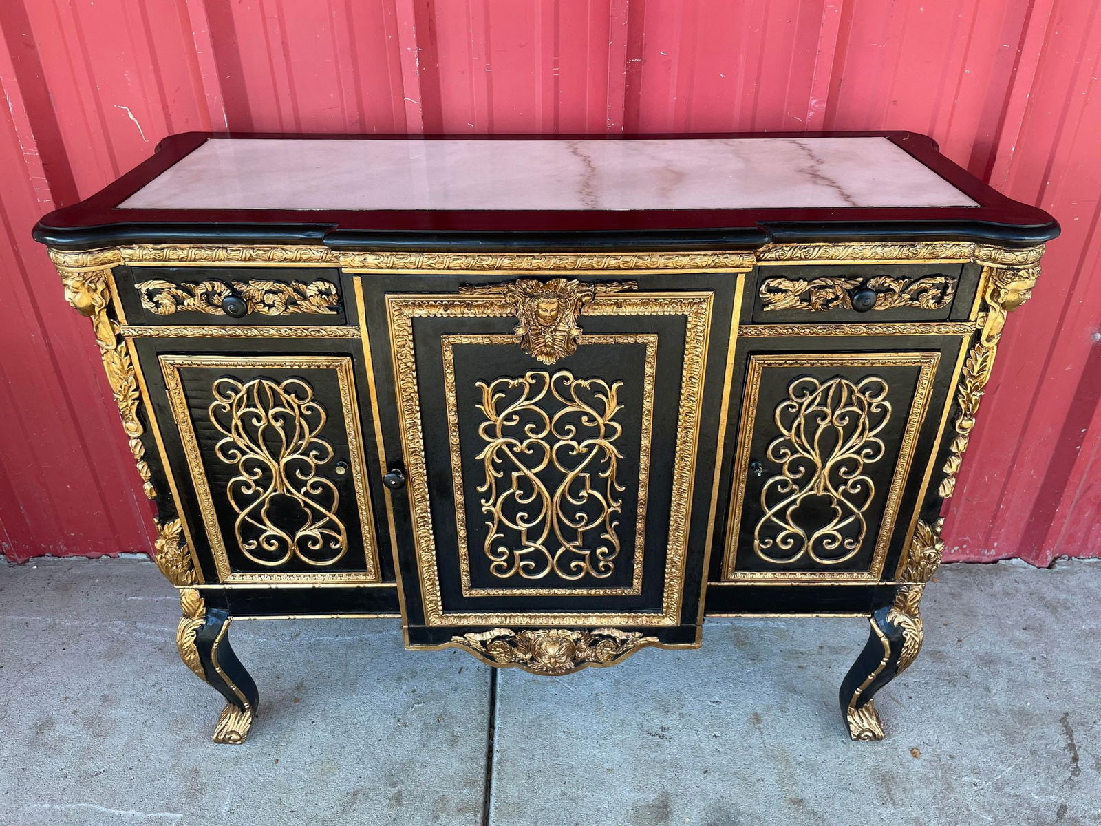 Gilded Ebony Marble Top Buffet / Server: Gilded Ebony Marble Top Buffet / Server