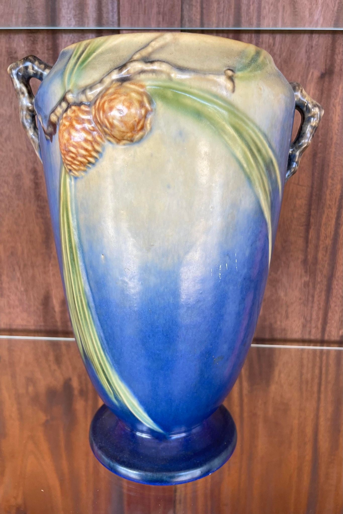 Roseville Pine Cone 1931 Vintage Art Pottery Blue Ceramic 10.5" (1 of 5)