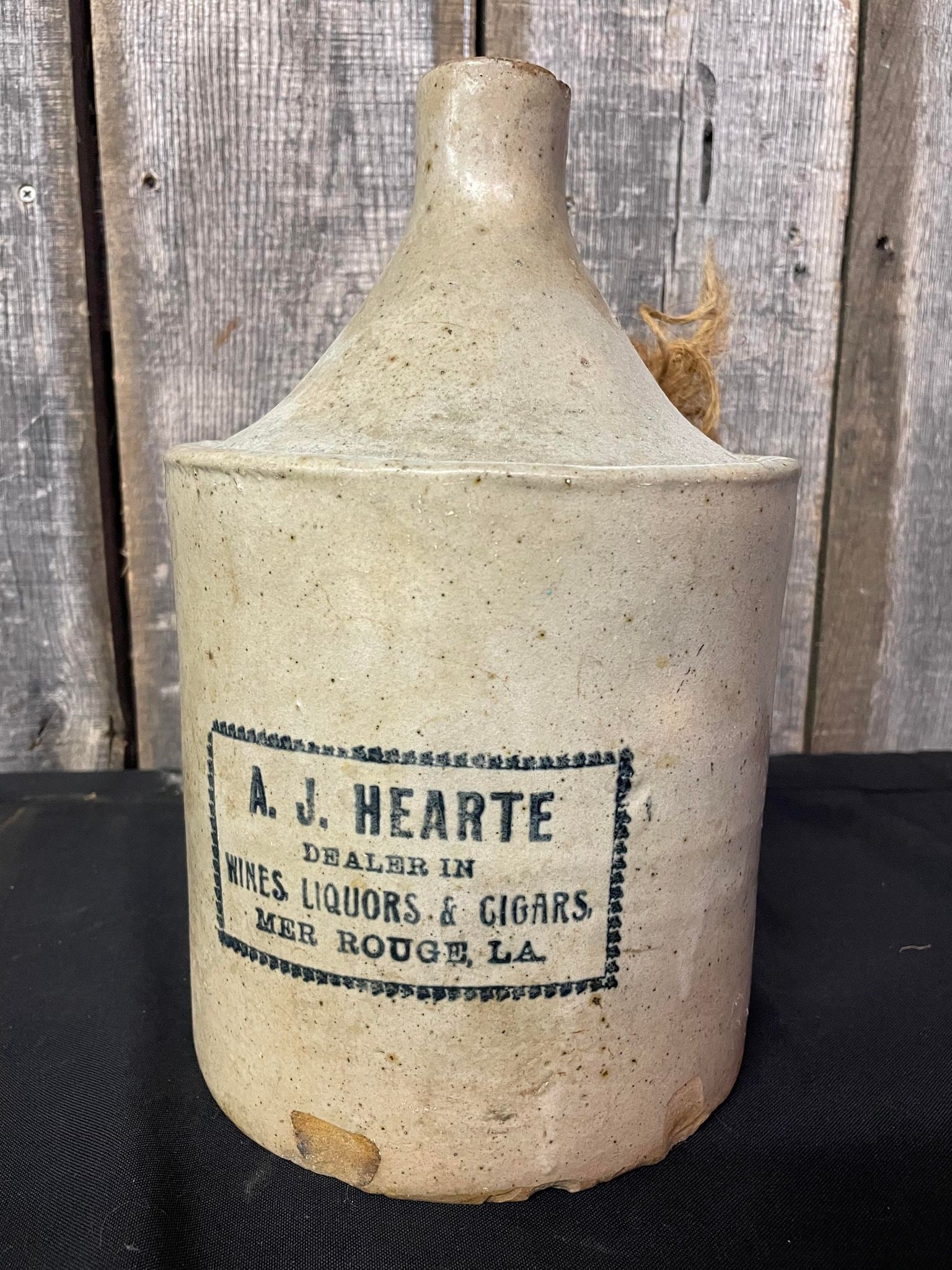 A.J. Hearte Wine and Liquors and Cigars Crock Jug: A.J. Hearte Wine and Liquors and Cigars Crock Jug