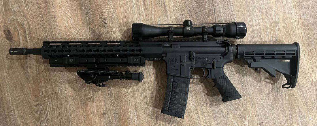 Palmetto State Armory Multi Cal 5.56 AR15 w/ Scope and Bipod Stand- Adjustable Stock: Palmetto State Armory Multi Cal 5.56 AR15 w/ Scope and Bipod Stand- Adjustable Stock