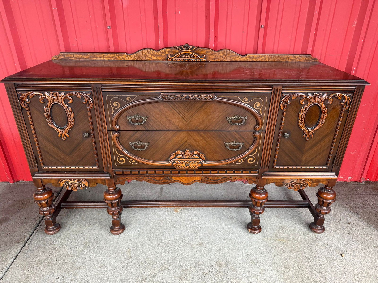 Vintage ca. 1950's Jacobean Style Side Board (1 of 6)