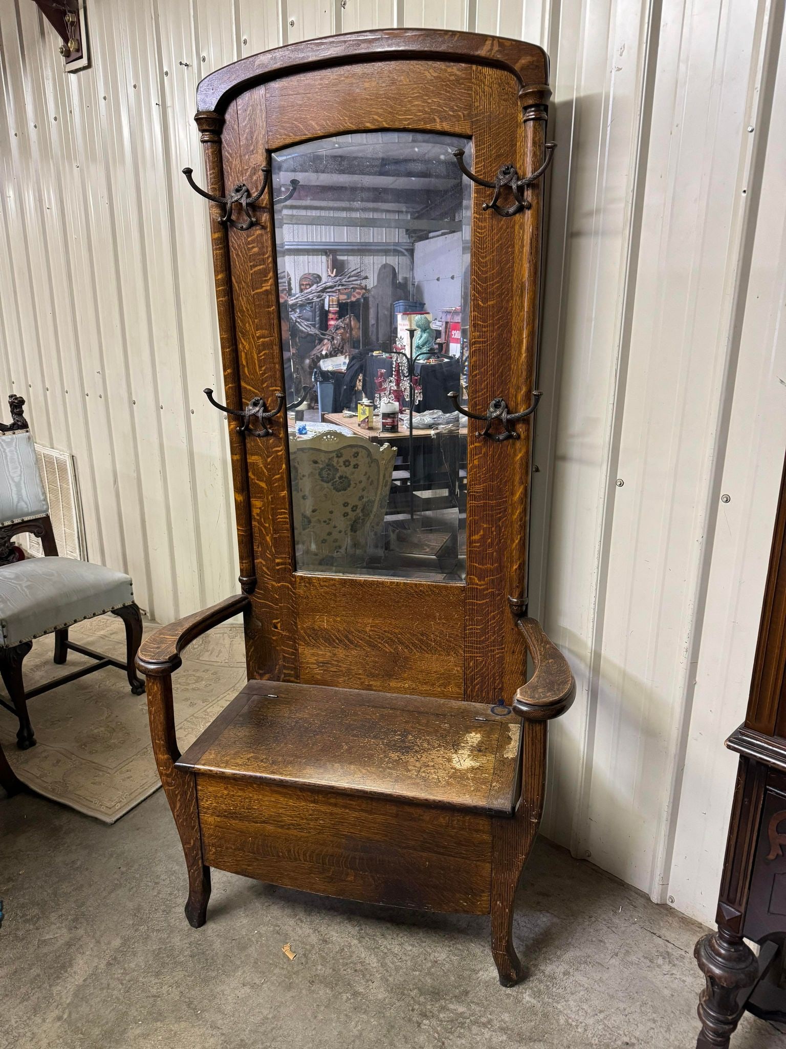 Antique Tiger Oak Hall Tree (1 of 6)