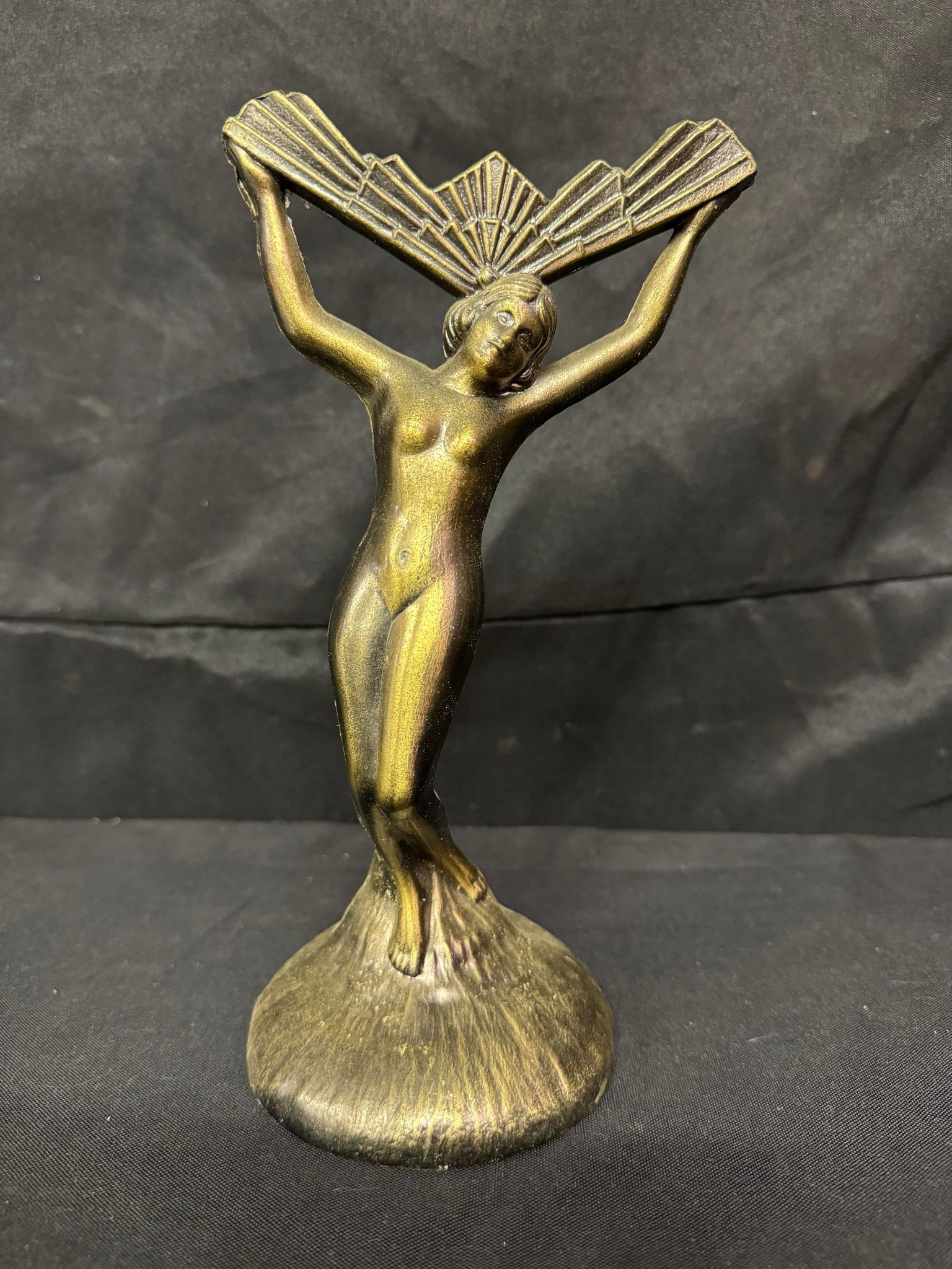Art Deco L&L WMC Spelter Nude Female Fan: Art Deco L&L WMC Spelter Nude Female Fan