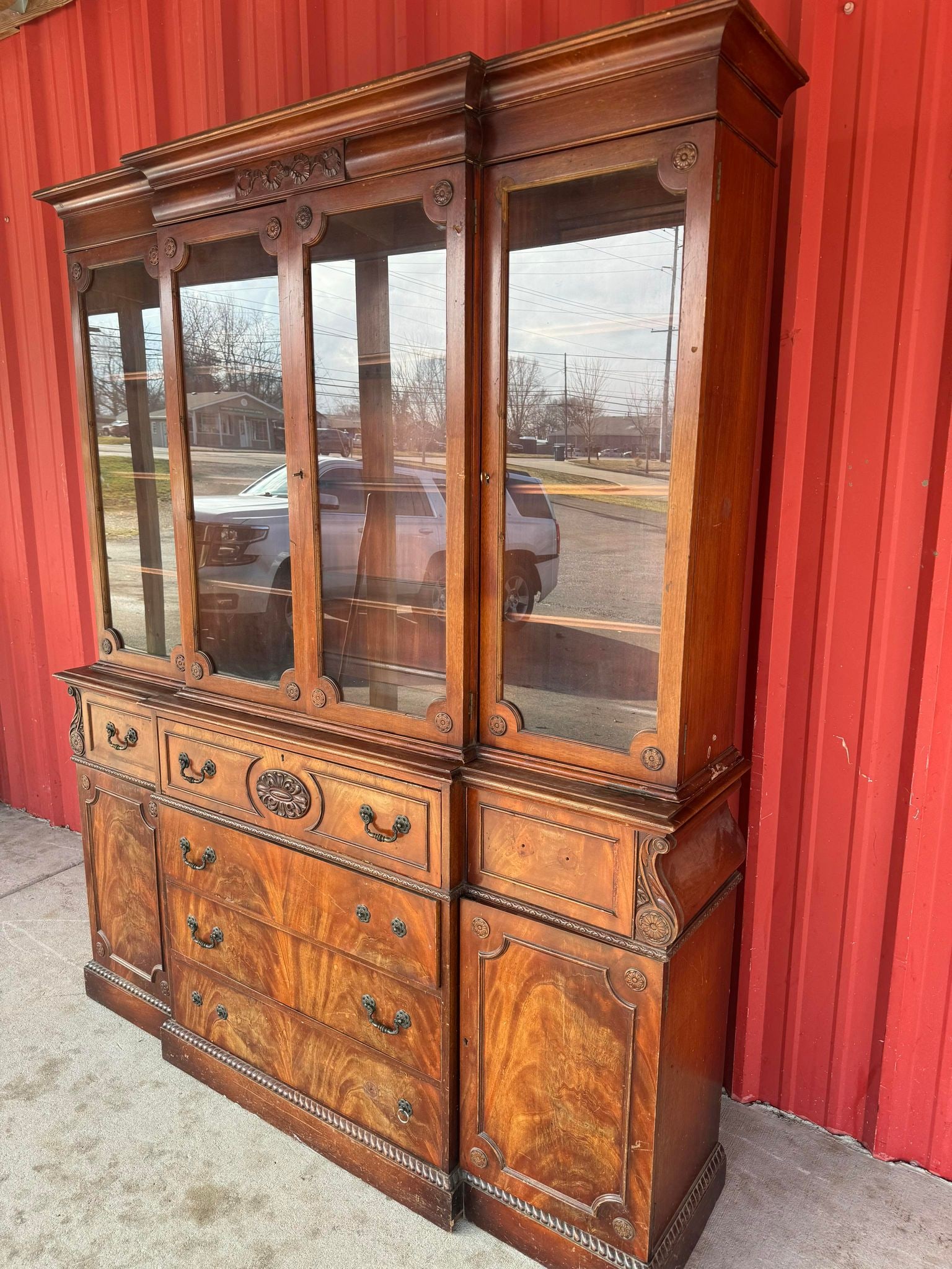 Antique Saginaw Genuine Mahogany Breakfront China Cabinet Butler Drop Down Secretary Desk: Antique Saginaw Genuine Mahogany Breakfront China Cabinet Butler Drop Down Secretary Desk
