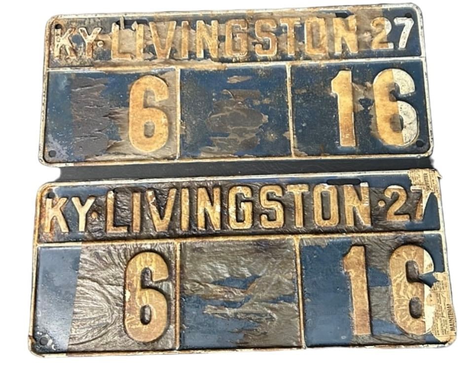 Matched Pair Of 1927 Livingston Ky License Plates Auction