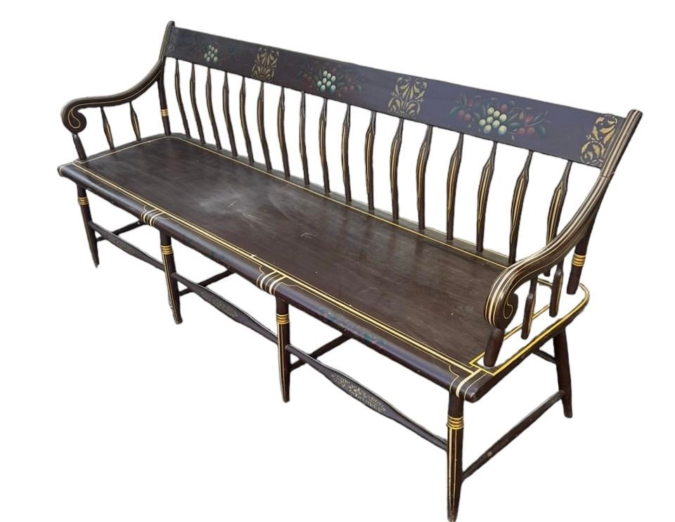 Wonderful Hand Stenciled and Painted Bench 34"T 80"W 22"D: Wonderful Hand Stenciled and Painted Bench 34"T 80"W 22"D