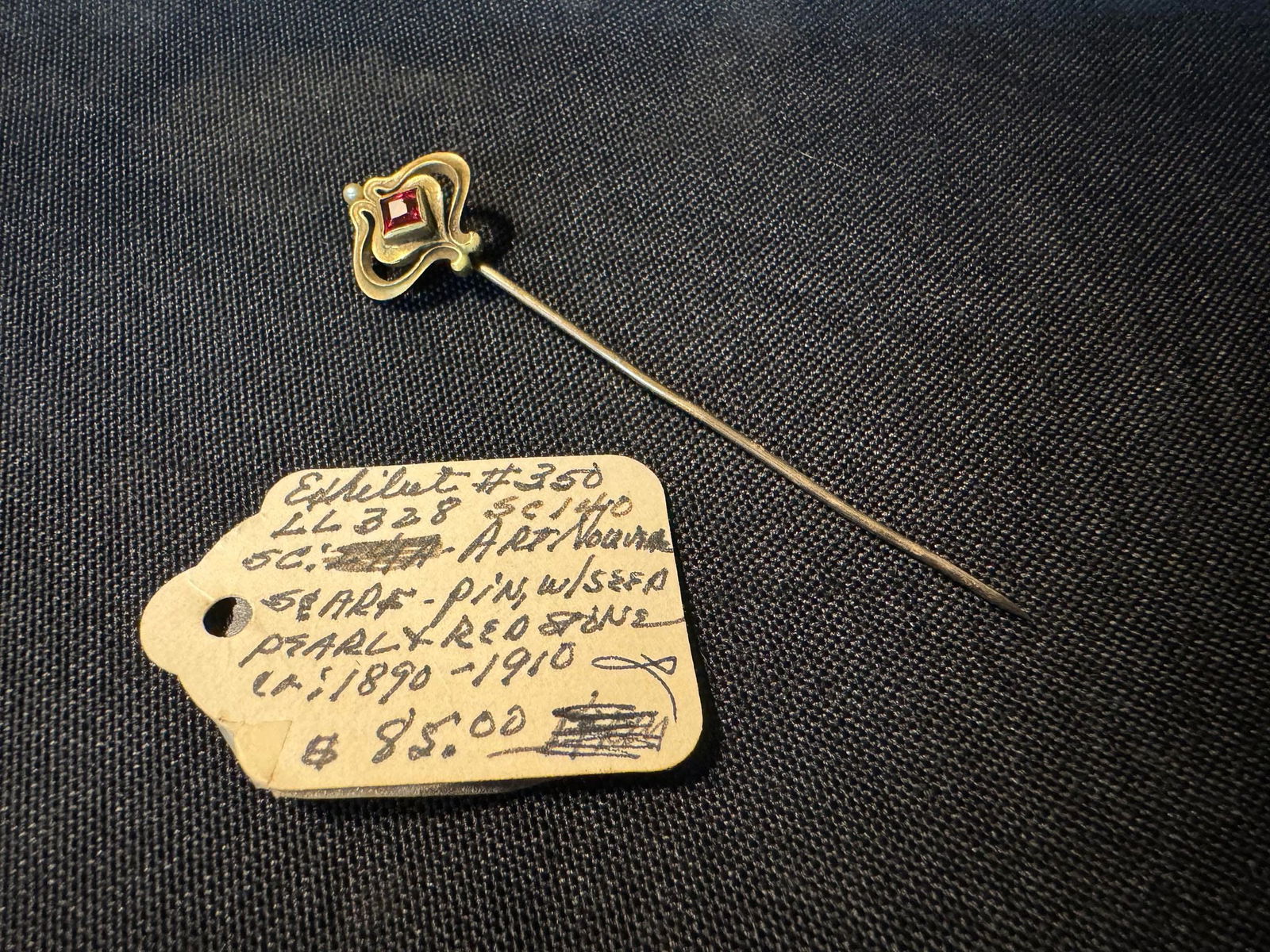 Art Nouveau Hat Pin w/ Seed Pearl and Red Stone ca. 1890 - 1910: Art Nouveau Hat Pin w/ Seed Pearl and Red Stone ca. 1890 - 1910