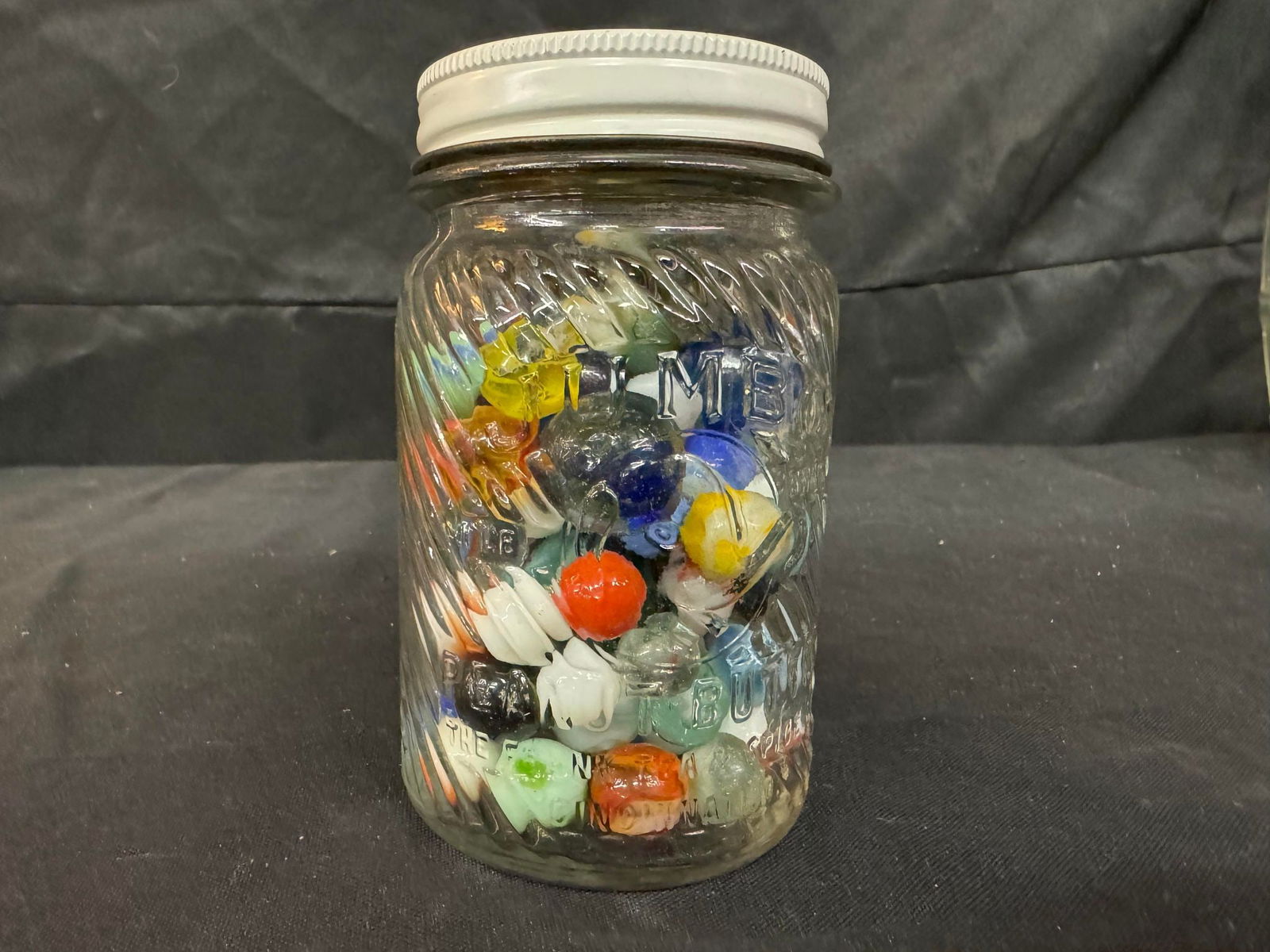 Vintage Jumbo Peanut Butter Jar of Marbles: Vintage Jumbo Peanut Butter Jar of Marbles