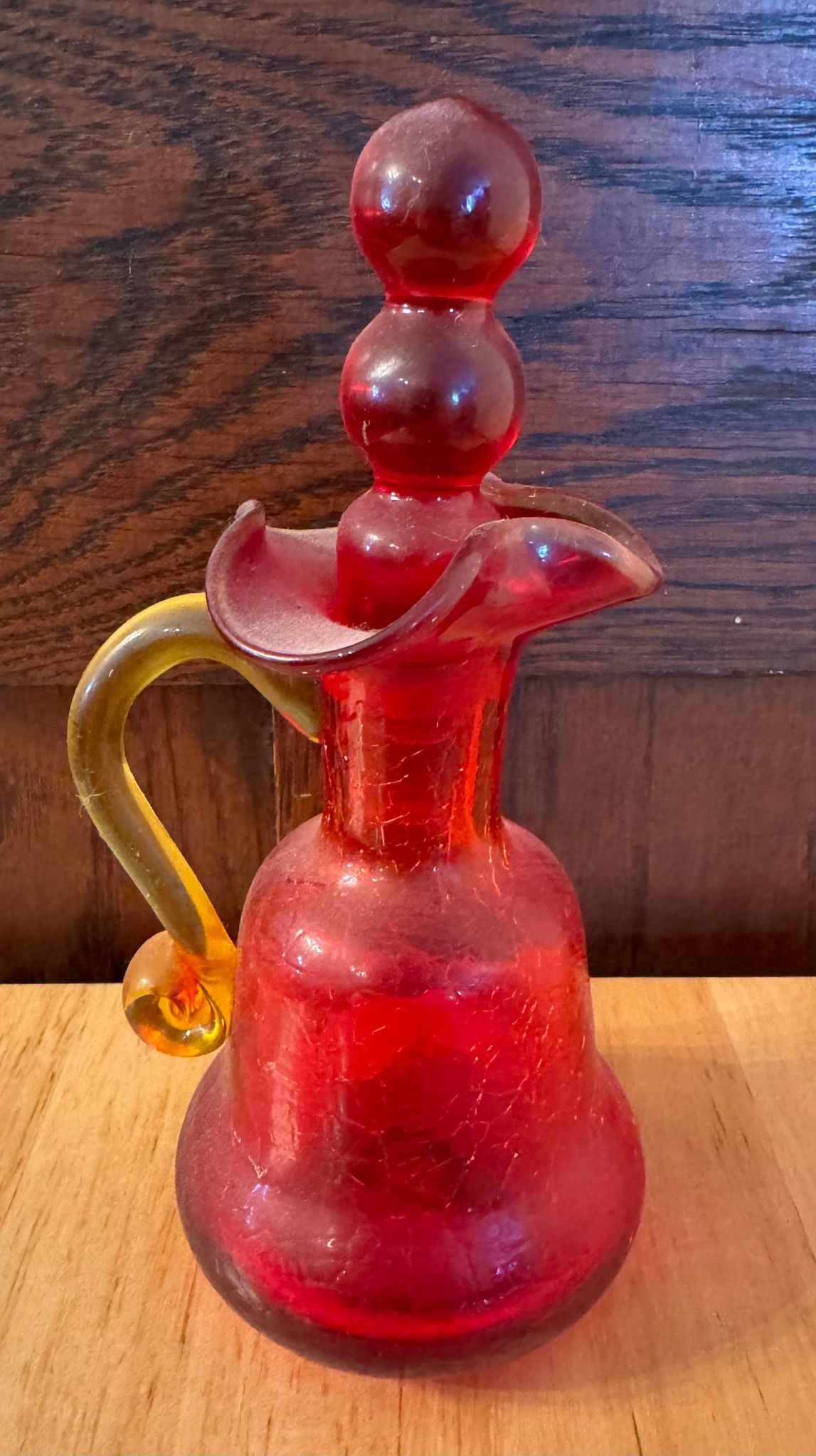 Petite Ruby Red Crackle Glass  Pitcher w/ Stopper (1 of 2)