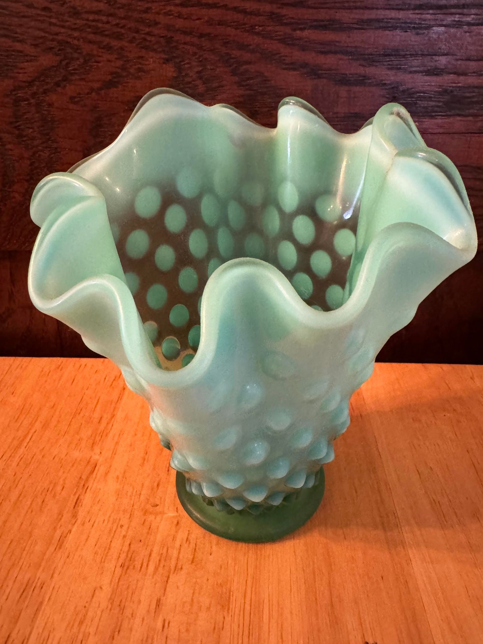 Vintage Fenton Green Hobnail Opalescent Vase 6.5" Swung: Vintage Fenton Green Hobnail Opalescent Vase 6.5" Swung