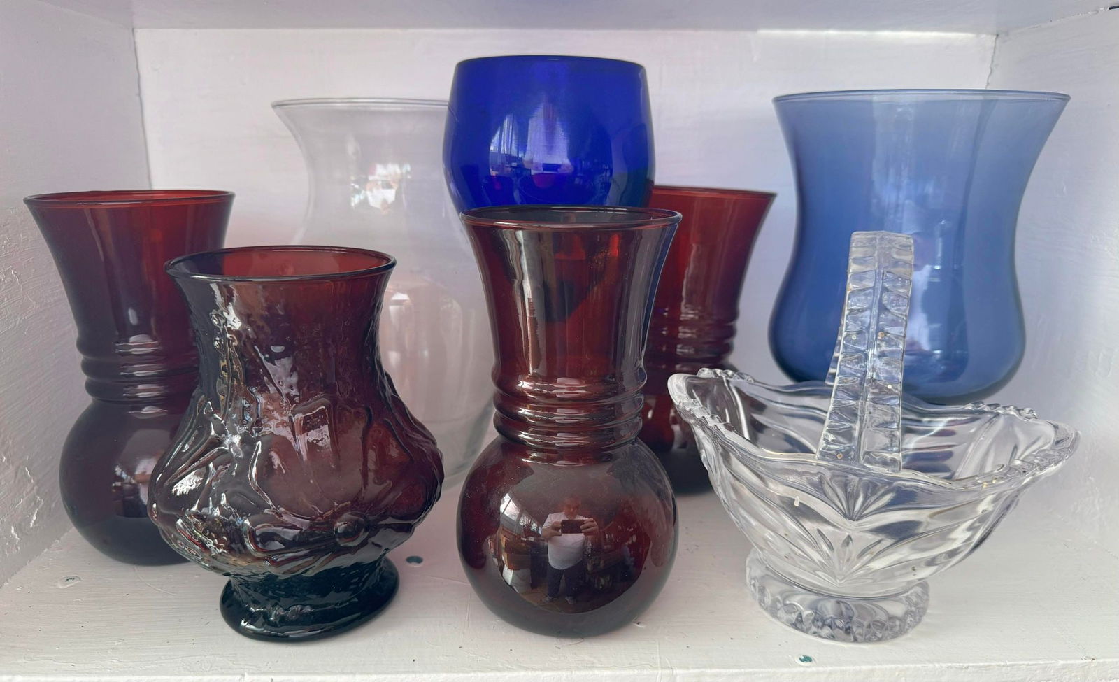 Collection of Ruby Red, Cobalt Blue and Clear Glassware: Collection of Ruby Red, Cobalt Blue and Clear Glassware