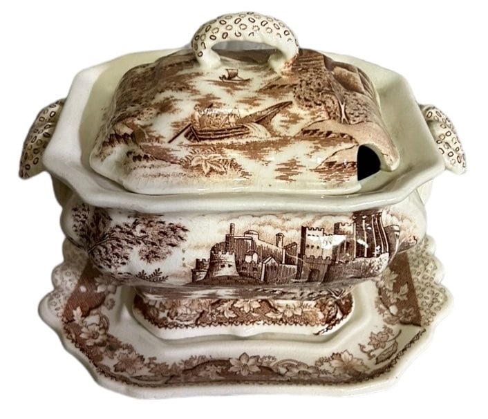 Early Transferware Tureen and Underplate  - 6"T - 8"L - 6"W (1 of 2)