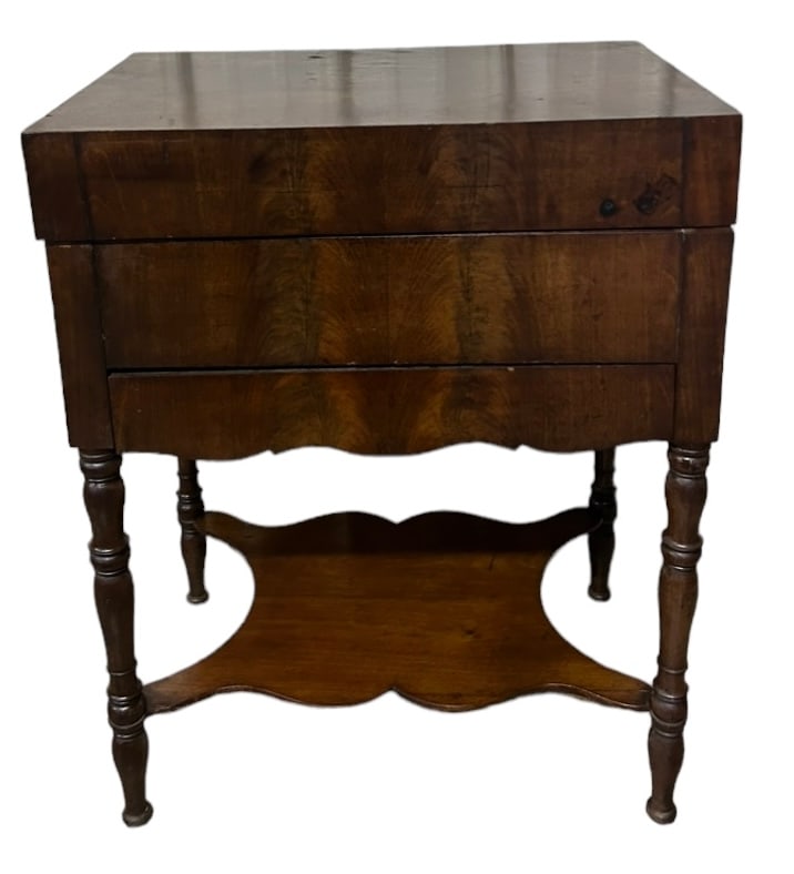 Rare Early Biscuit / Candy Table w/ Marble Lined Interior Bottom Shelf and Utensil Drawer on Turned (1 of 6)