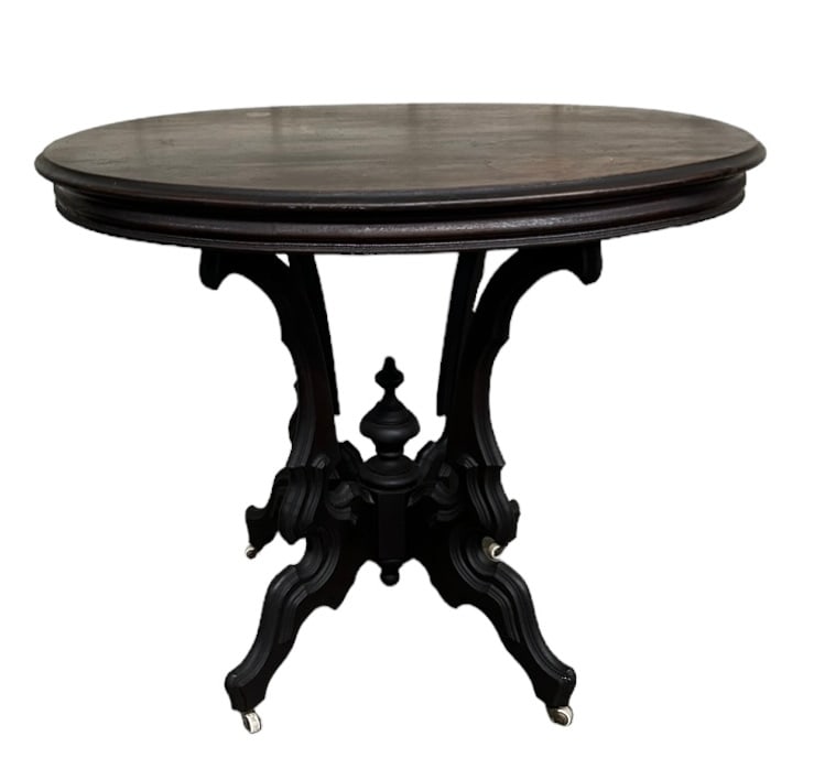 Victorian Oval Parlor Table w/ Carved Legs and Burl Accents  - 30"T - 37"L - 27"W (1 of 3)