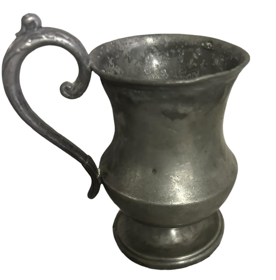 Pewter Cream Pitcher - 5" - Has Damage Around Rim: Pewter Cream Pitcher - 5" - Has Damage Around Rim