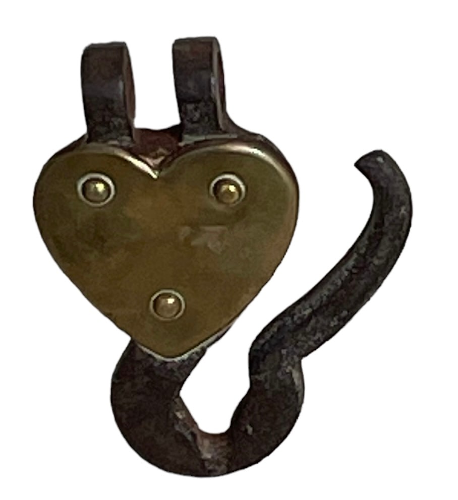 Early Heart Shaped Iron and Brass Lock  - 5.5" x 4" (1 of 1)