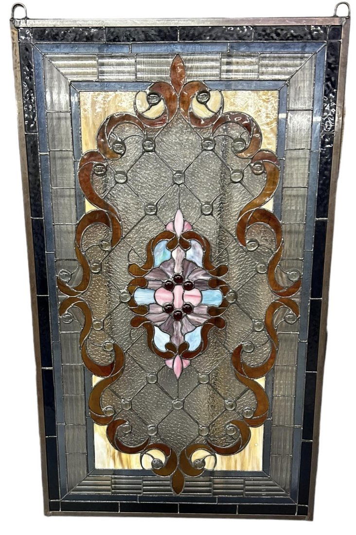 Antique Tiffany Style Stain Glass Window Hang   -  20.5"W x 35"T (1 of 1)