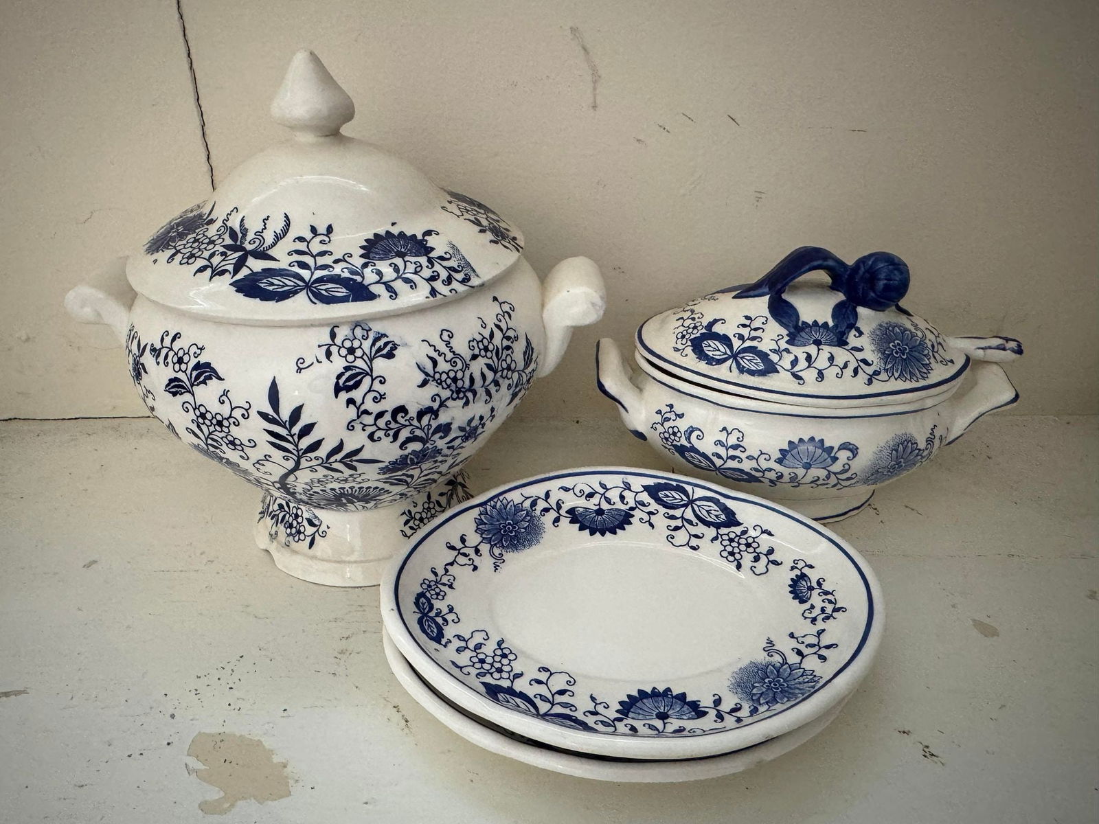 Flow Blue Soup and Gravy Tureens and Underplates (1 of 2)
