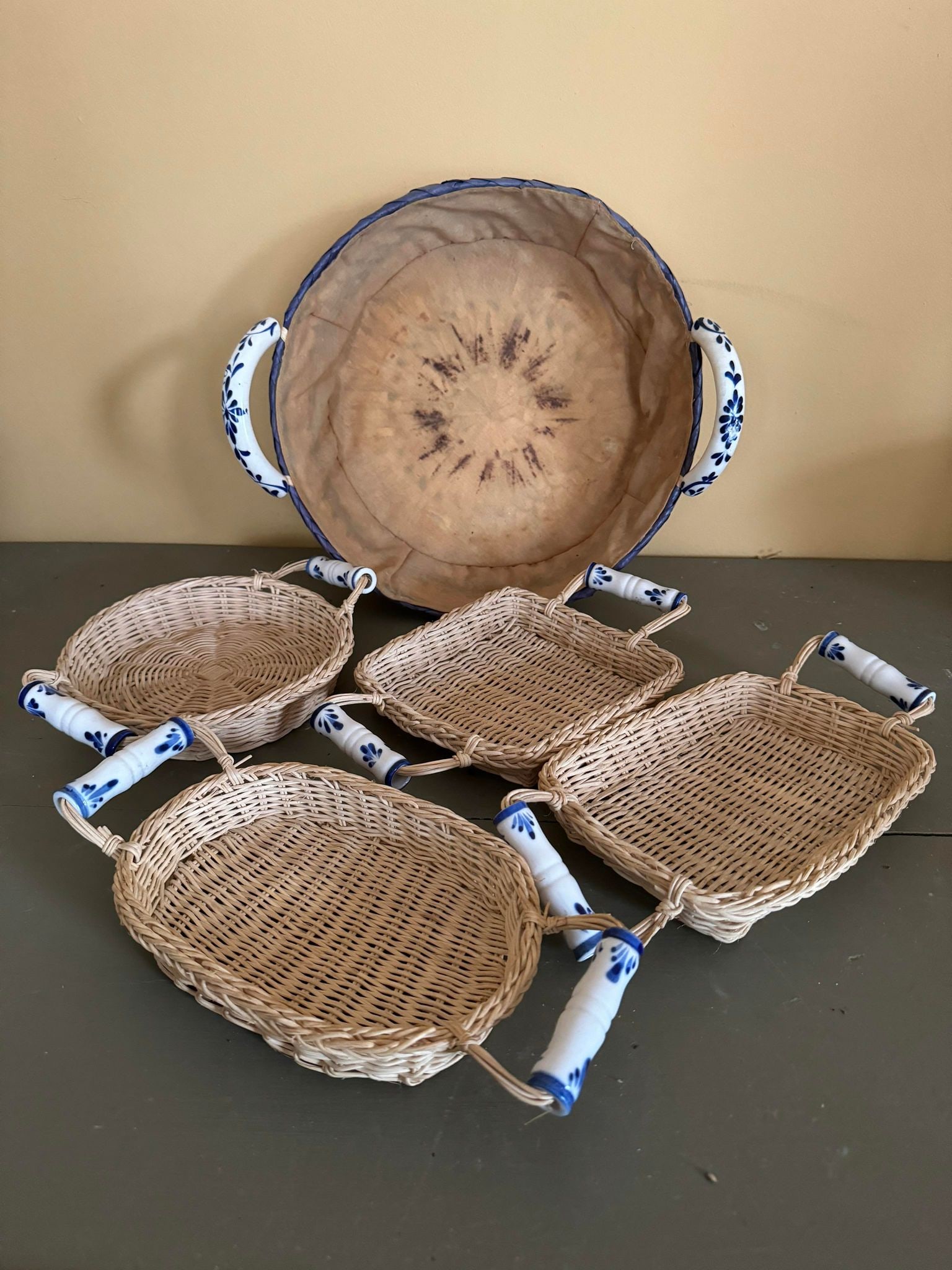Woven Baskets w/ Flo-Blue Handles: Woven Baskets w/ Flo-Blue Handles