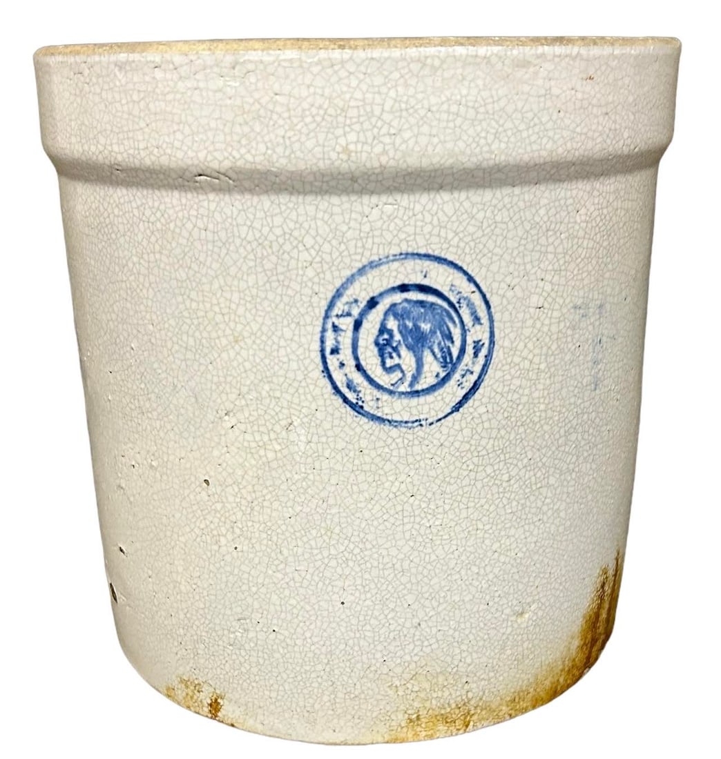 Louisville Indian Head Stoneware Crock - 9.5"T, 9"Dia: Louisville Indian Head Stoneware Crock - 9.5"T, 9"Dia