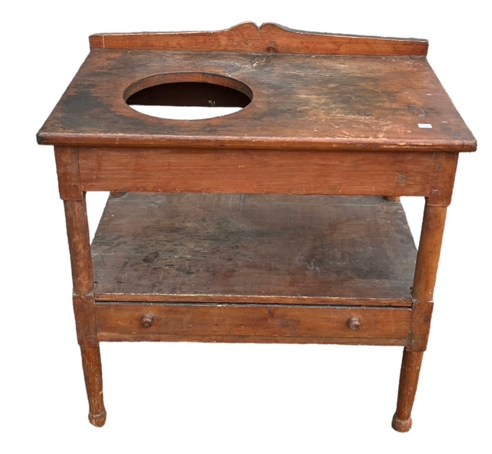 Early Sheraton Style Wash Table on Turned Legs  - 32"T,  30"W,  18"D (1 of 3)