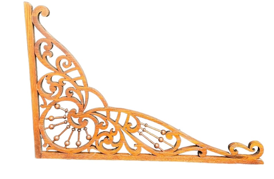 Large Piece of Oak Victorian Fretwork w/ Stick and Ball Carving  - 25"T / 38"L (1 of 2)