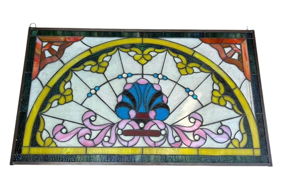 Victorian Style Leaded Glass Window - 35"T / 20"W: Victorian Style Leaded Glass Window - 35"T / 20"W