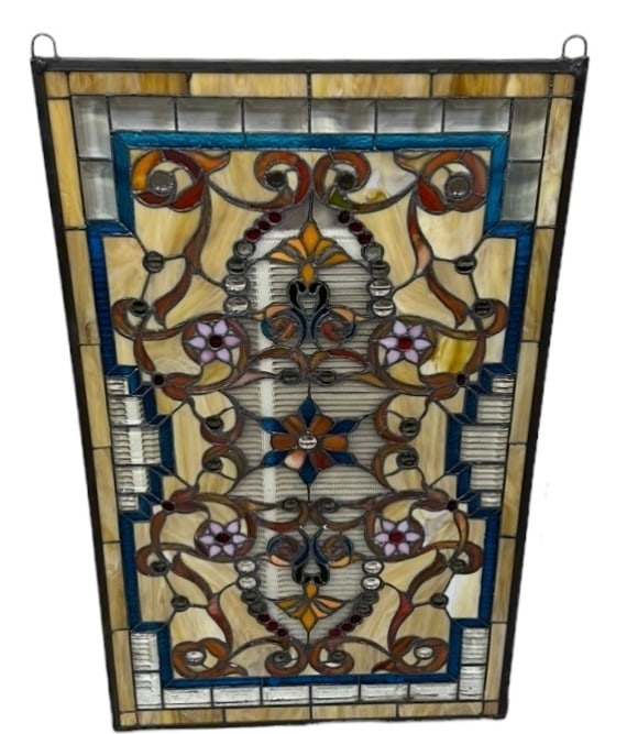 Victorian Style Leaded Glass Window - 35"T / 21"W: Victorian Style Leaded Glass Window - 35"T / 21"W