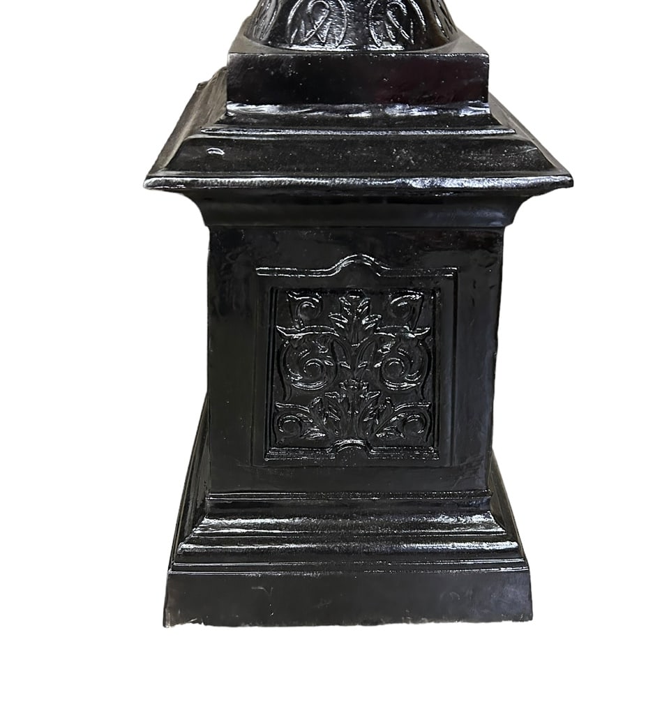 Pair of Victorian Style Metal Garden Urns on Pedestals - 41"T / 23"W / 23"D: Pair of Victorian Style Metal Garden Urns on Pedestals - 41"T / 23"W / 23"D