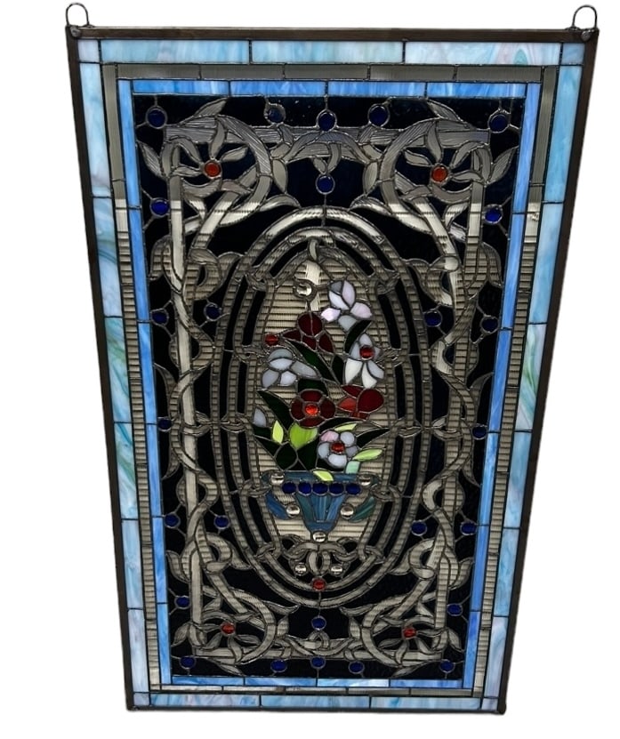 Victorian Style Leaded Glass Window - 35" x 21": Victorian Style Leaded Glass Window - 35" x 21"
