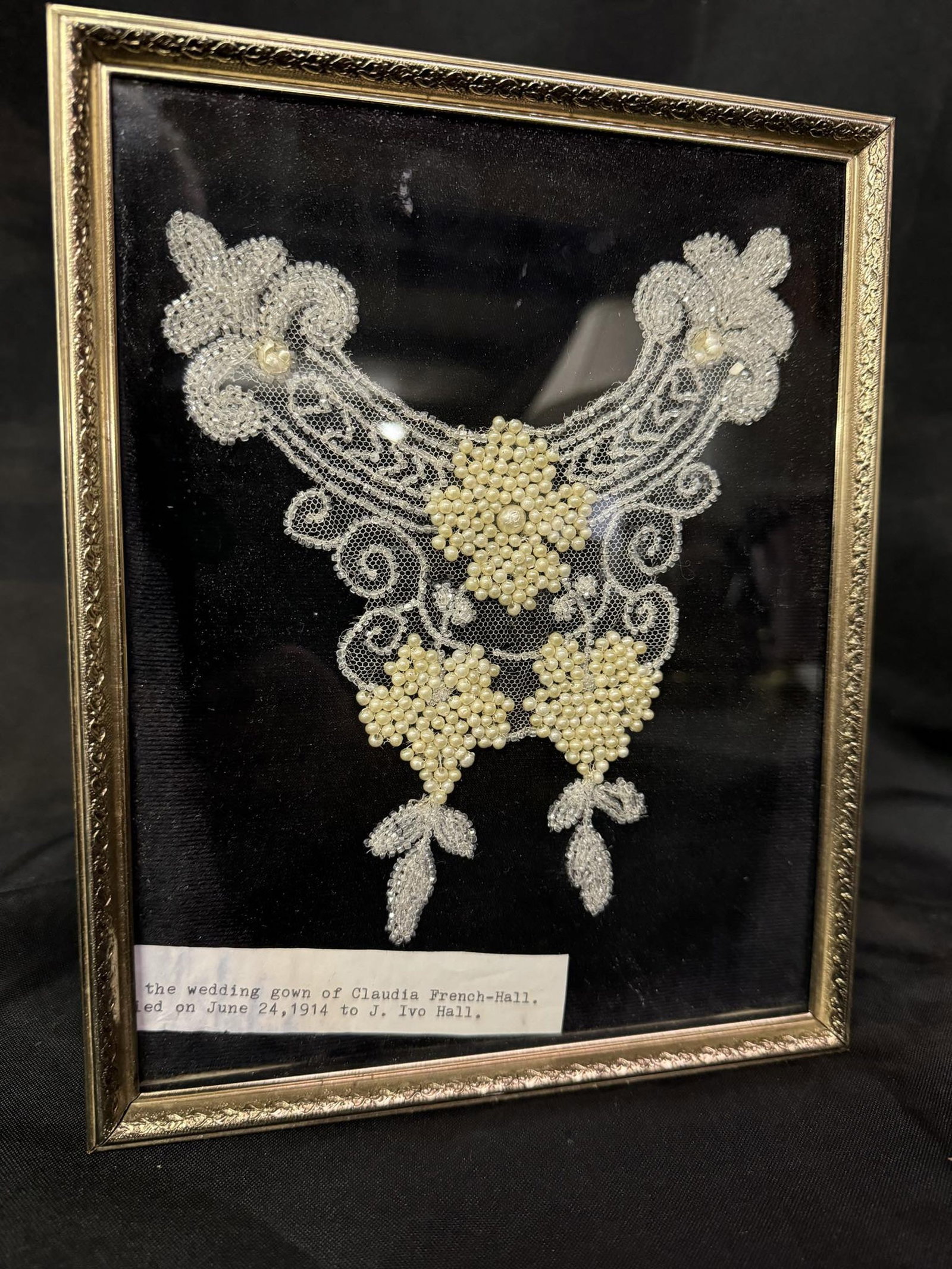 Antique Pearl and Beaded Cut Out from the Wedding Gown of Claudia French - Hall, married to J. Ivo: Antique Pearl and Beaded Cut Out from the Wedding Gown of Claudia French - Hall, married to J. Ivo Hall 6/24/1914