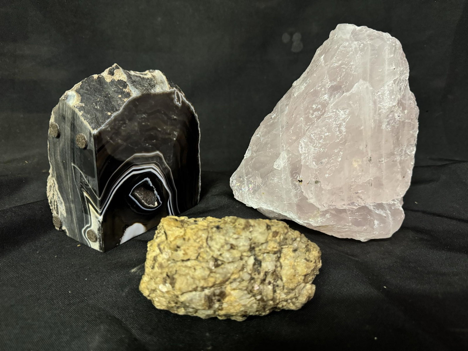 Trio of Mineral Stones Believed - Rose Quartz, Black Botswana Agate, Painlite: Trio of Mineral Stones Believed - Rose Quartz, Black Botswana Agate, Painlite