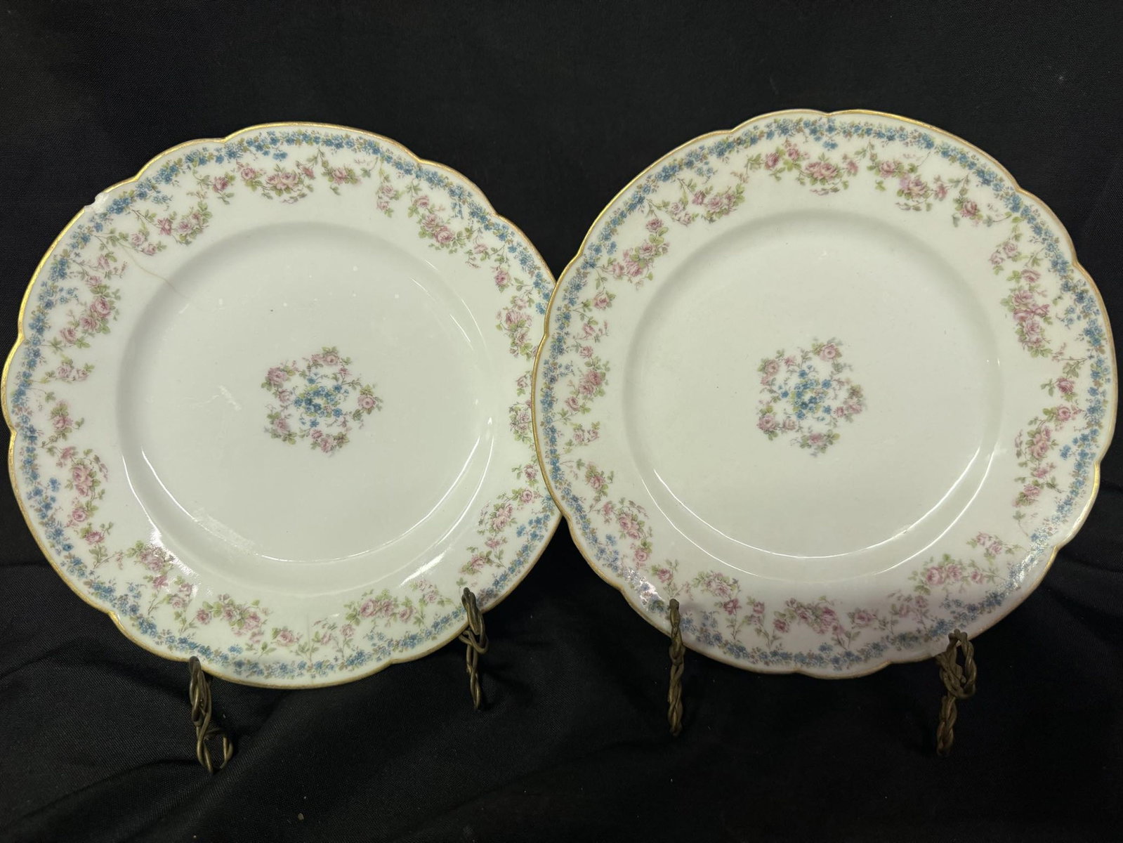 Set of 2 Haviland Limoges, Theo Haviland France 1895 Handpainted China Plates 8.5” w. Gild: Set of 2 Haviland Limoges, Theo Haviland France 1895 Handpainted China Plates 8.5” w. Gild Trim Border