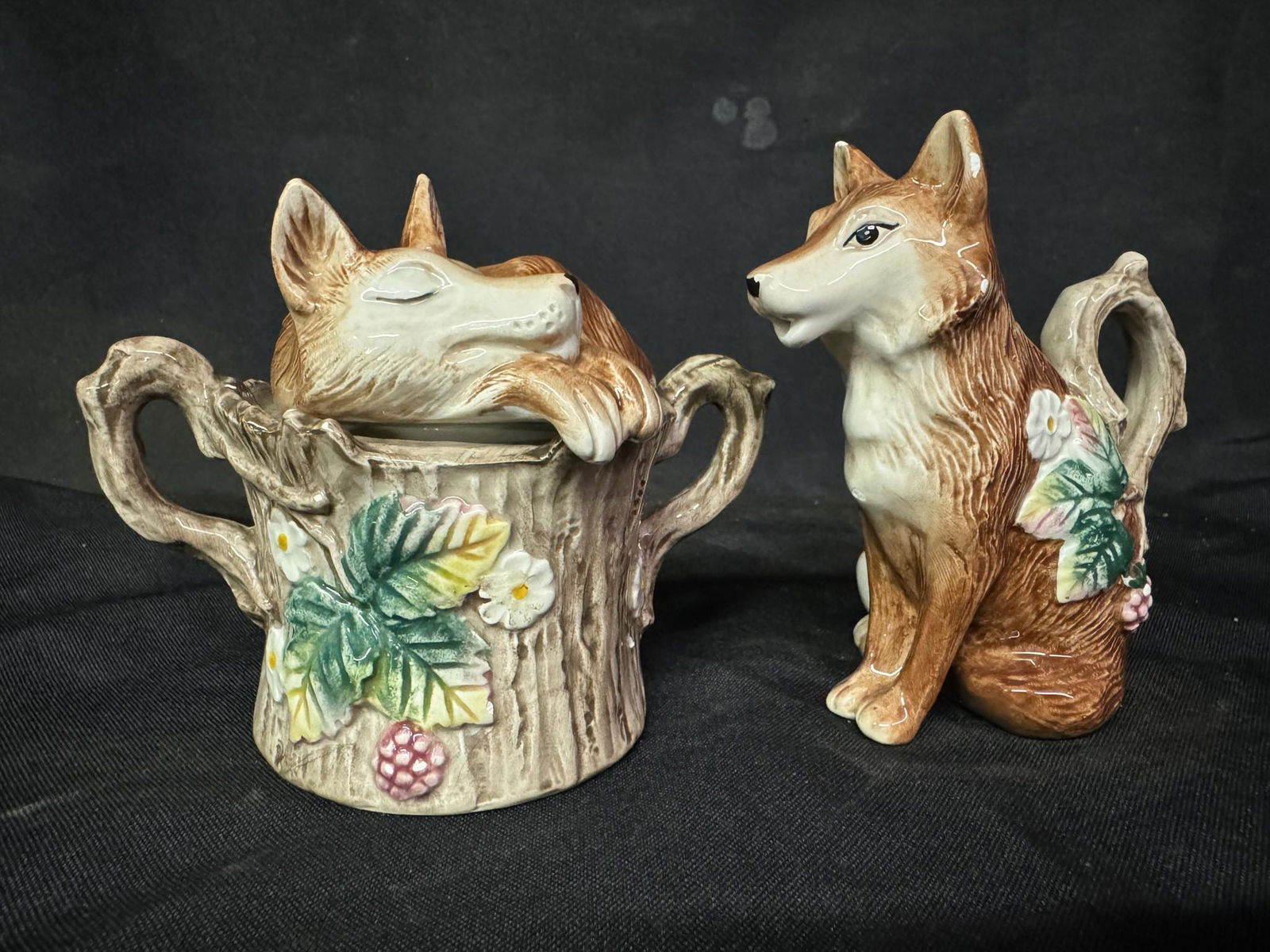 Fitz & Floyd Reynar Sugar Bowl w/ Lid, Fitz and Floyd Reynard Fox Pitcher: Fitz & Floyd Reynar Sugar Bowl w/ Lid, Fitz and Floyd Reynard Fox Pitcher