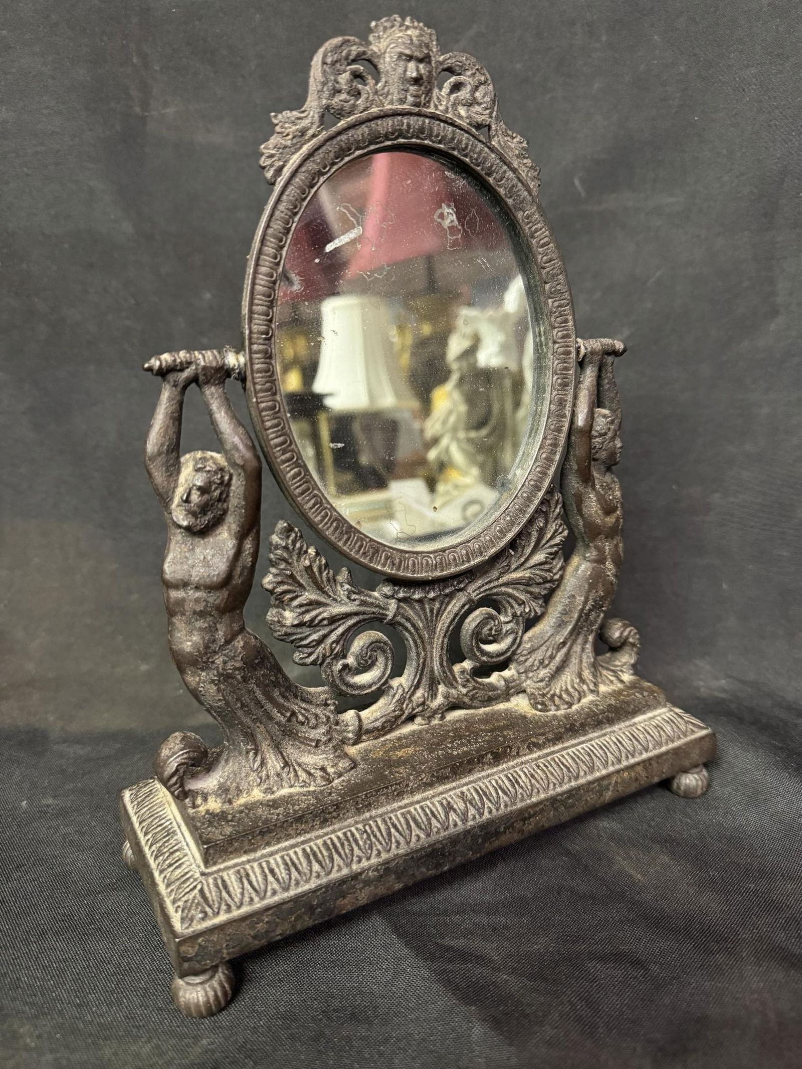 Antique Brass Ornate Swivel 9.5" Vanity Table Mirror Victorian: Antique Brass Ornate Swivel 9.5" Vanity Table Mirror Victorian