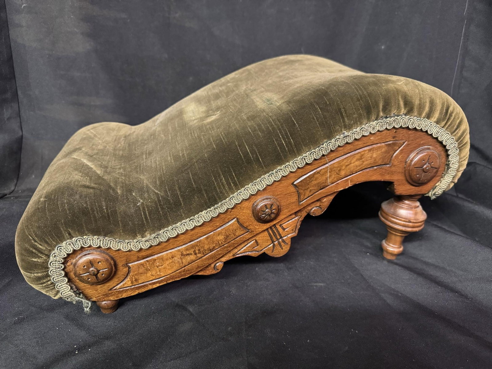 Velvet Upholstered Eastlake Victorian Gout Stool, American Circa 1860-1875: Velvet Upholstered Eastlake Victorian Gout Stool, American Circa 1860-1875