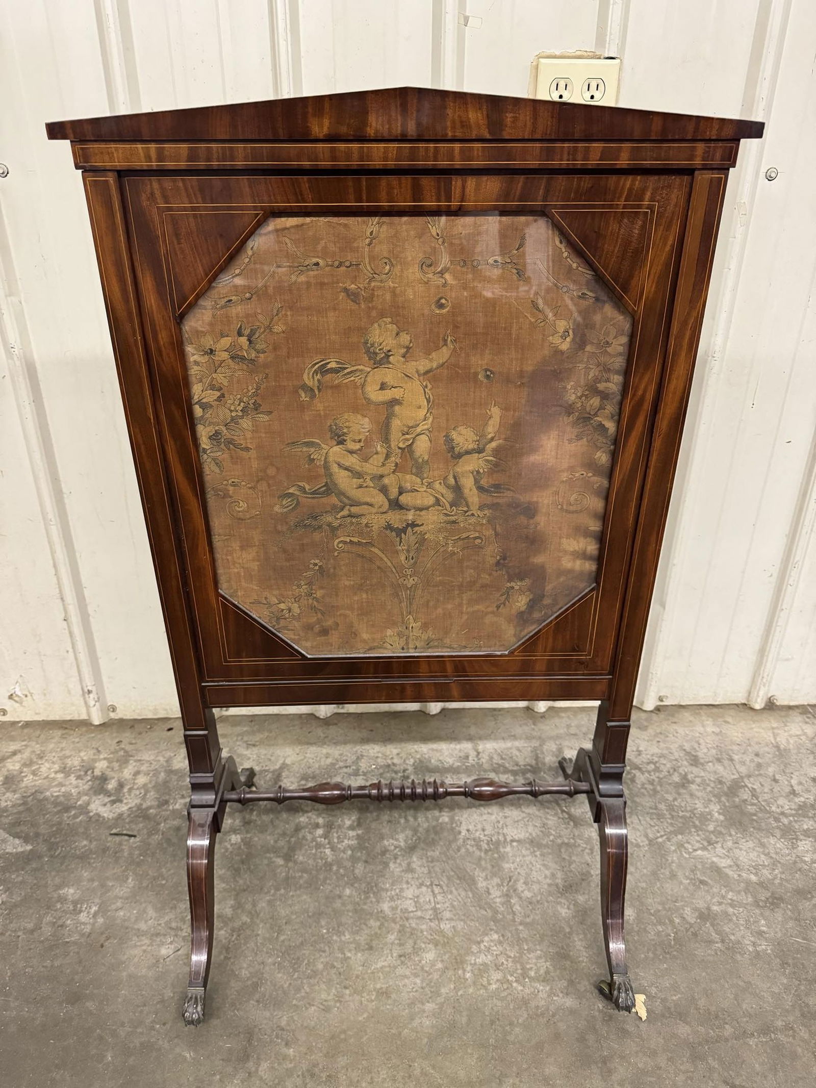Fine Neoclassical Mahogany Fabric Inset Fire Screen. Continental, Circa 1790-1815, From Samuels Esta: Fine Neoclassical Mahogany Fabric Inset Fire Screen. Continental, Circa 1790-1815, From Samuels Estate Coldspring Louisville, KY